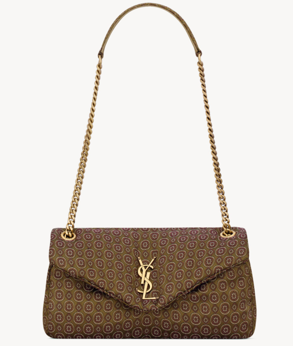 Saint Laurent Small Calypso Jacquard Green Red Gold YSL Shoulder Crossbody Bag